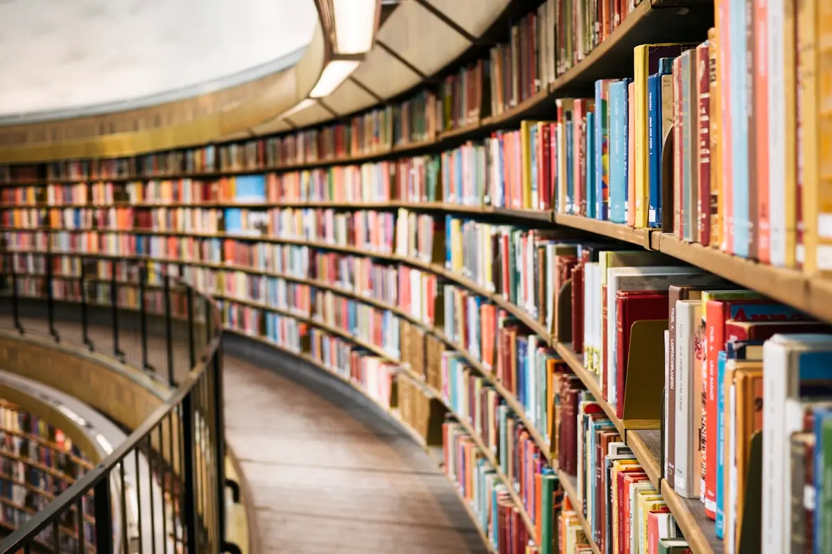 Library shelves packed with books
